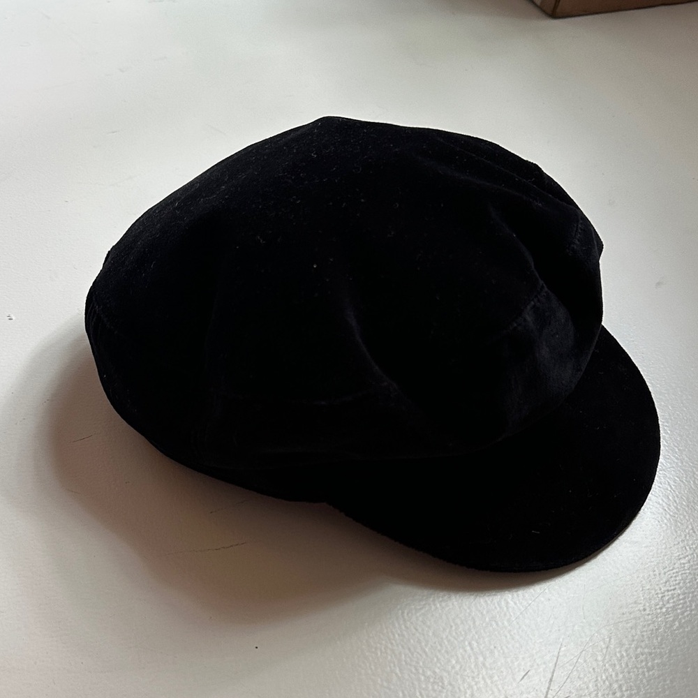 Janessa Leone Black Velvet Baker Boy Cap